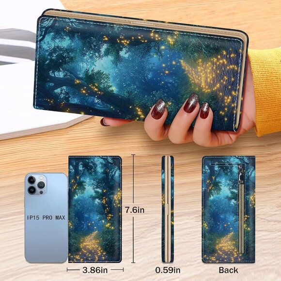 Womens Wallet, Forest Firefly Slim Thin RFID Blocking Credit Card Wallets, Long - Picture 6 of 6